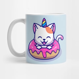 Cute Unicorn Cat With Doughnut Cartoon Mug